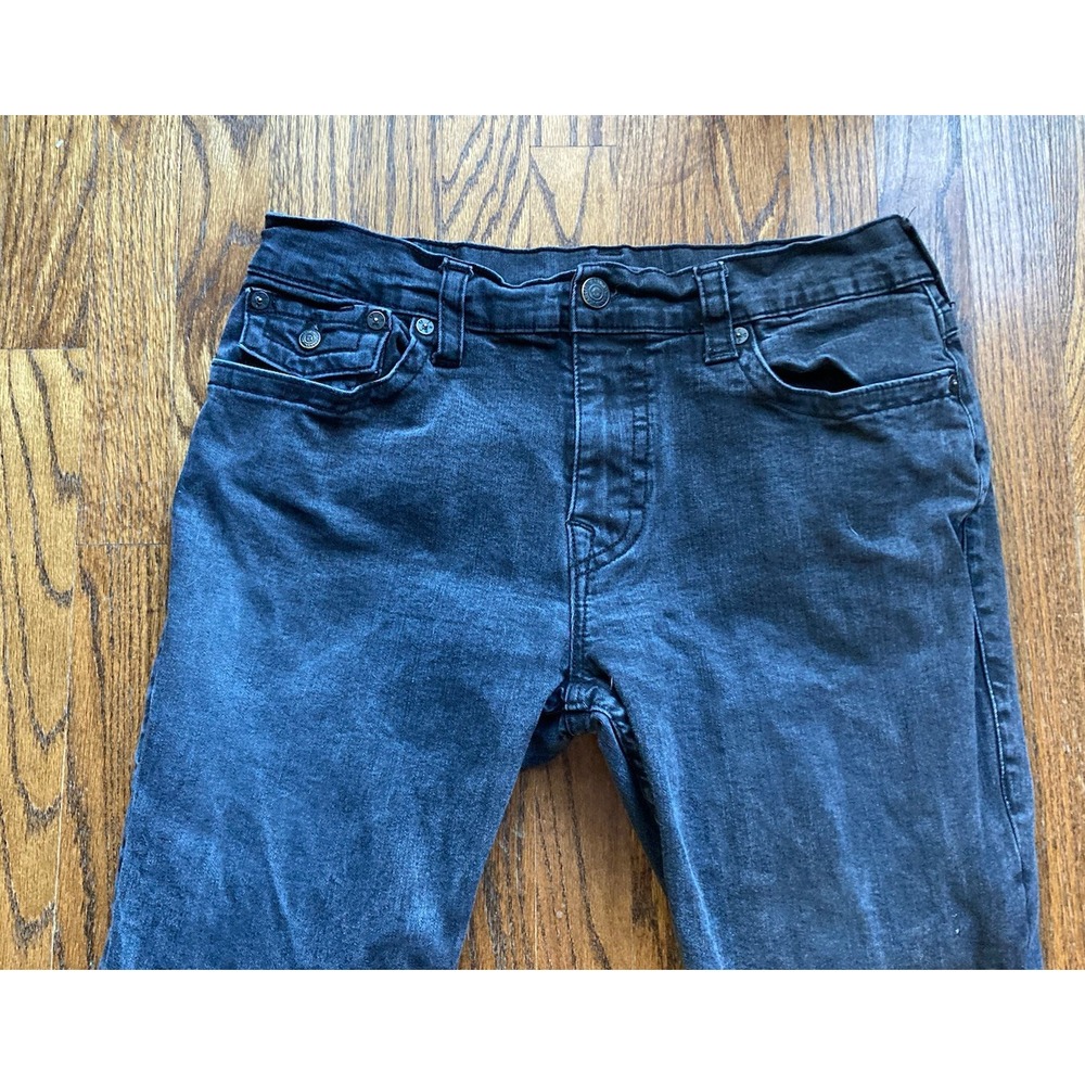 True Religion Jeans Mens 36x30 Black Ricky Relaxed Straight Pocket Flap Stretch - Picture 2 of 13
